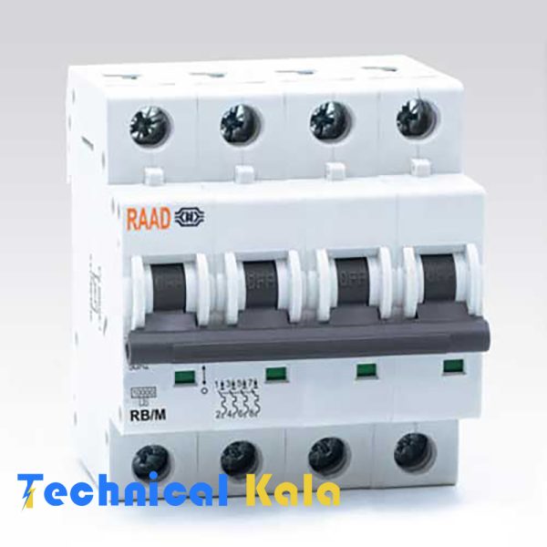 فیوز مینیاتوری چهار  پل 10کیلو آمپر 63A  رعد تیپ C (مدل RB/M-4P C63A-10kA)
