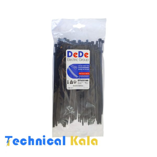 بست کمربندی پلاستیکی آنتی یو وی (مشکی) با عرض ۲٫۵ میلیمتر و طول ۱۶۰ میلیمتر DeDe مدل (DTU25160)