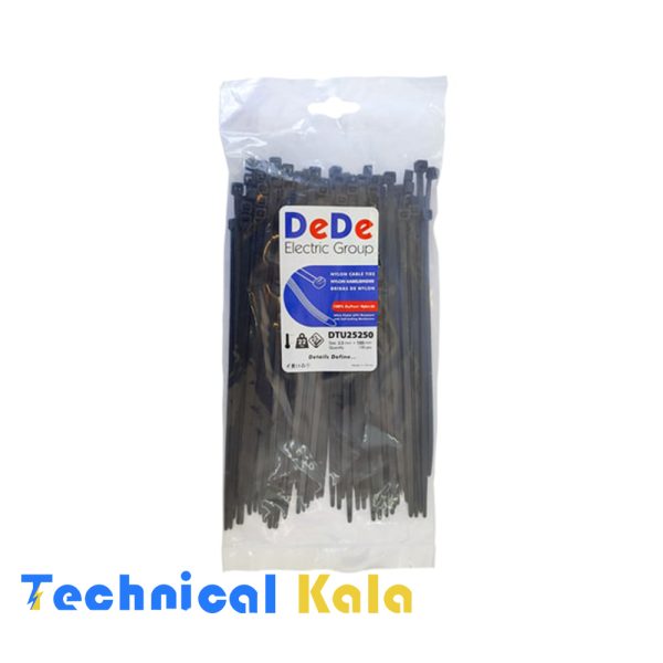 بست کمربندی پلاستیکی آنتی یو وی (مشکی) با عرض ۲٫۵ میلیمتر و طول ۲۵۰ میلیمتر DeDe مدل (DTU25250)