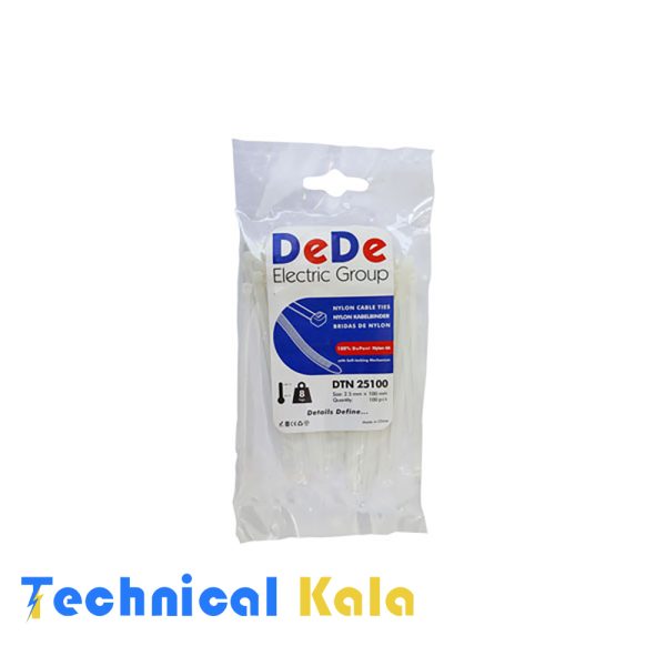 بست کمربندی پلاستیکی با عرض ۲.۵ میلیمتر و طول ۱۰۰ میلیمتر سفید رنگ DeDe مدل(DTN25100)