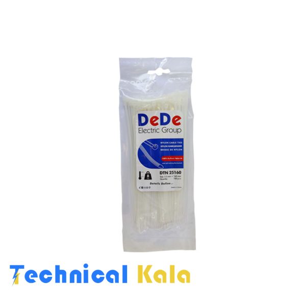 بست کمربندی پلاستیکی با عرض ۲.۵ میلیمتر و طول ۱۶۰ میلیمتر سفید رنگ DeDe مدل(DTN25160)