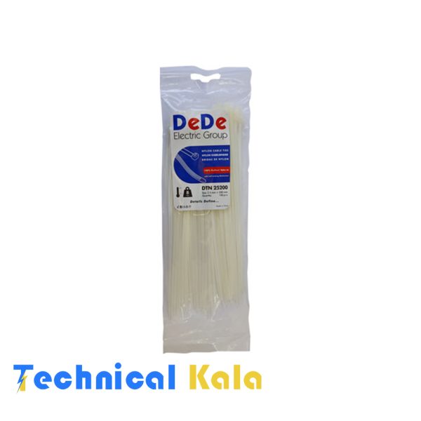 بست کمربندی پلاستیکی با عرض ۲.۵ میلیمتر و طول ۲۰۰ میلیمتر سفید رنگ DeDe مدل(DTN25200)