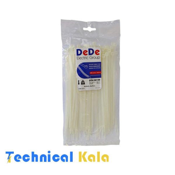 بست کمربندی پلاستیکی با عرض ۳.۶ میلیمتر و طول ۱۵۰ میلیمتر سفید رنگ DeDe مدل (DTN36150)