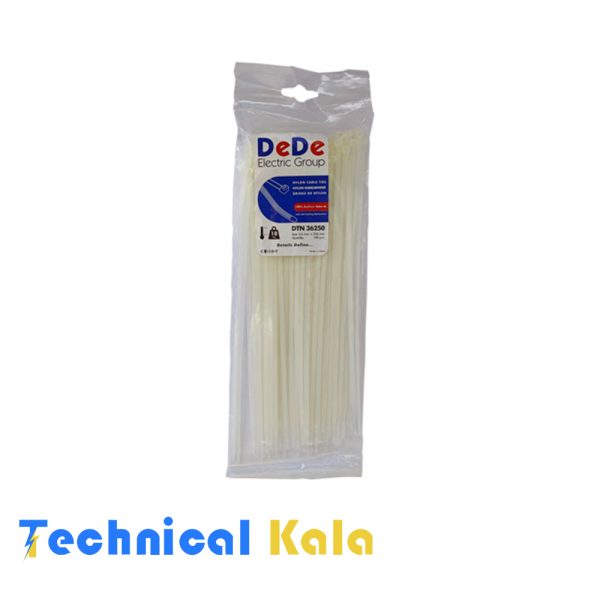 بست کمربندی پلاستیکی با عرض ۳.۶ میلیمتر و طول ۲۵۰ میلیمتر سفید رنگ DeDe مدل (DTN36250)