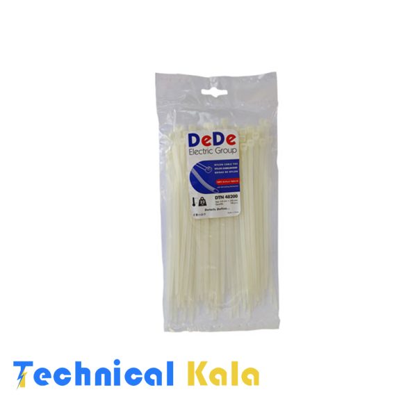 بست کمربندی پلاستیکی با عرض ۴.۸ میلیمتر و طول ۲۰۰ میلیمتر سفید رنگ DeDe مدل (DTN48200)