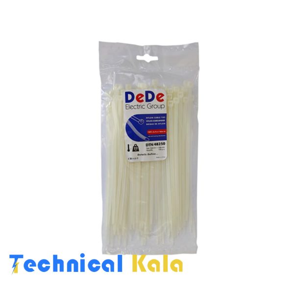 بست کمربندی پلاستیکی با عرض ۴.۸ میلیمتر و طول ۲۵۰ میلیمتر سفید رنگ DeDe مدل (DTN48250)