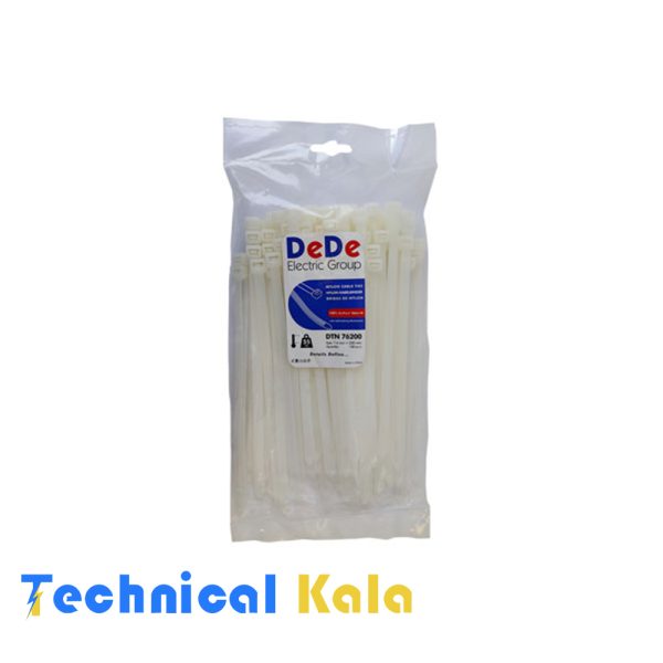 بست کمربندی پلاستیکی با عرض ۷.۶ میلیمتر و طول ۲۰۰ میلیمتر سفید رنگ DeDe مدل (DTN76200)