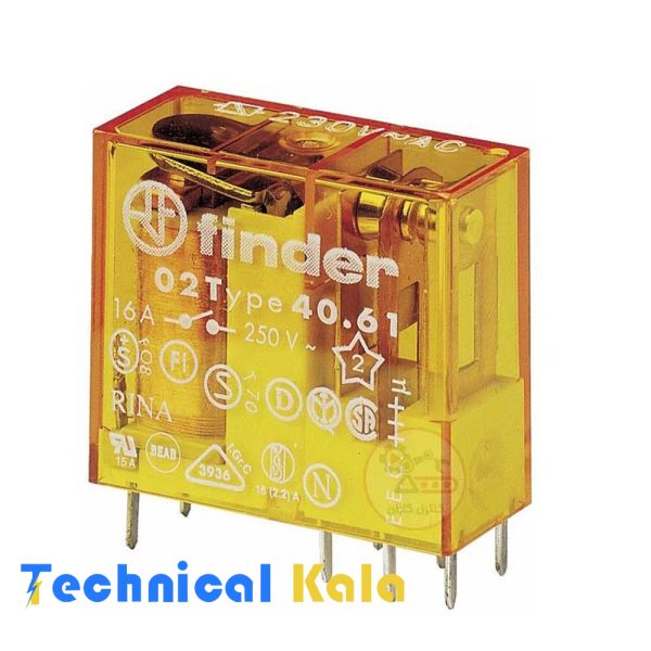 رله شیشه ای 16 آمپر فیندر 8 پایه 1NO1NC ولتاژ کنترلی finder 220VAC (مدل 0000. 40.61.8230)