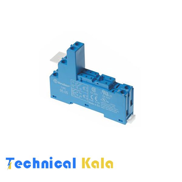 سوکت مدل 95.05 برای رله شیشه ای فیندر finder با نگهدارنده پلاستیکی SPA