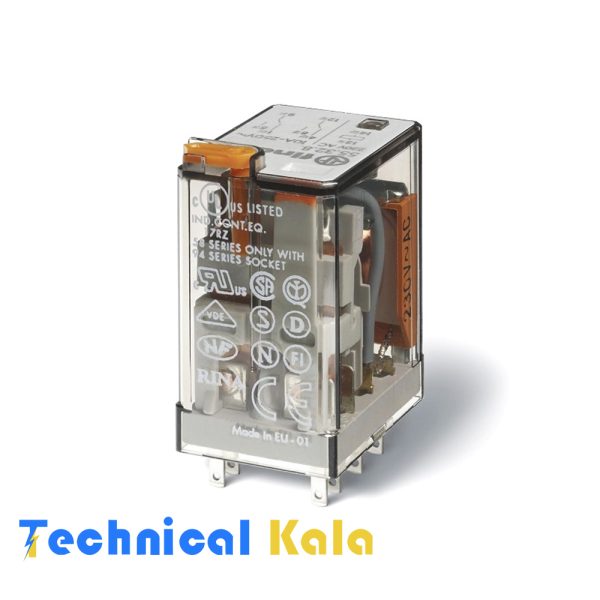 رله شیشه ای 10 آمپر فیندر 8 پایه 2NONC ولتاژ کنترلی finder 24VAC (مدل 0054. 55.32.8024)
