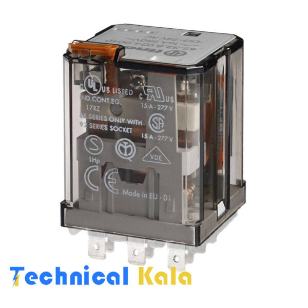 رله شیشه ای 10 آمپر فیندر 11 پایه 3NONC ولتاژ کنترلی finder 220VDC (مدل 60.13.9.220.0040)